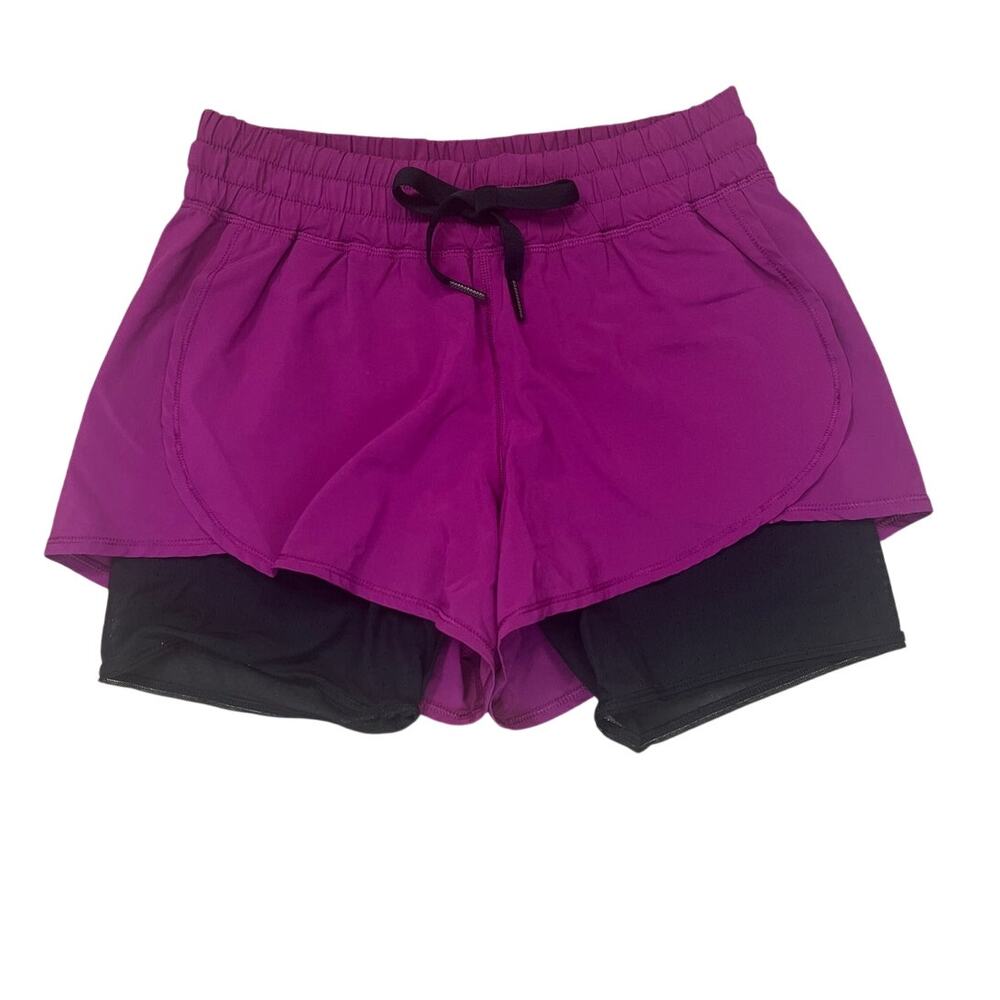 Lululemon Hot To Street Shorts Womens 6 Plum Black Pull On Mesh Liner Gym Run